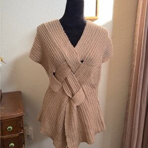 Elegant V-Neck Knit Sweater in Tan